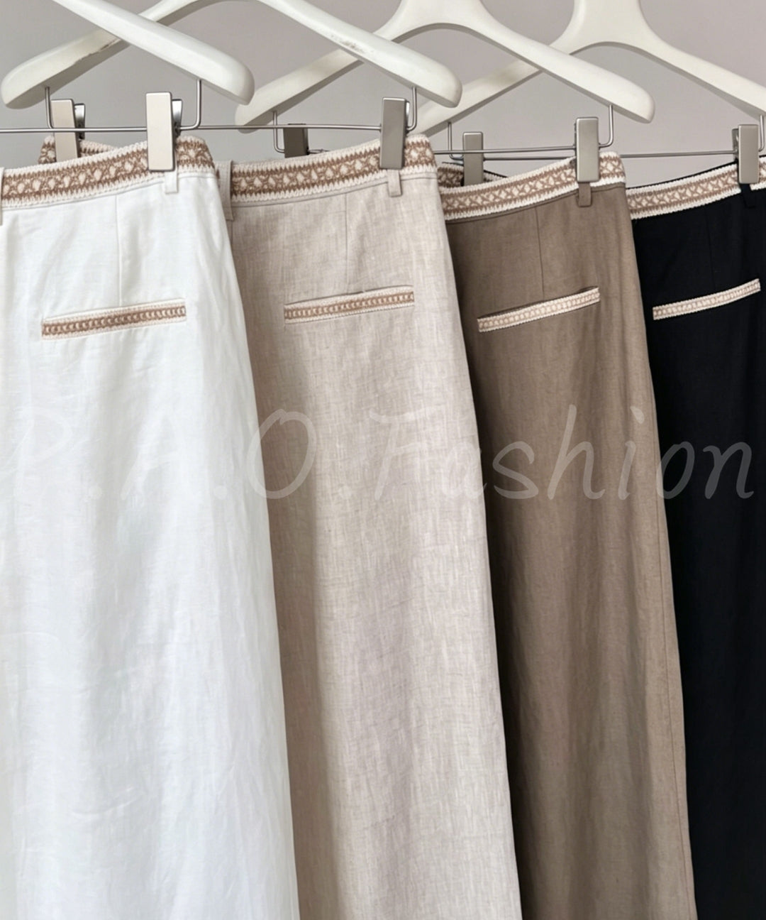 Embroidered Linen Wide-Leg Pants