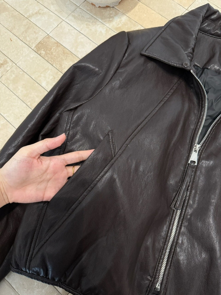 Notched Collar Leather-Style Jacket