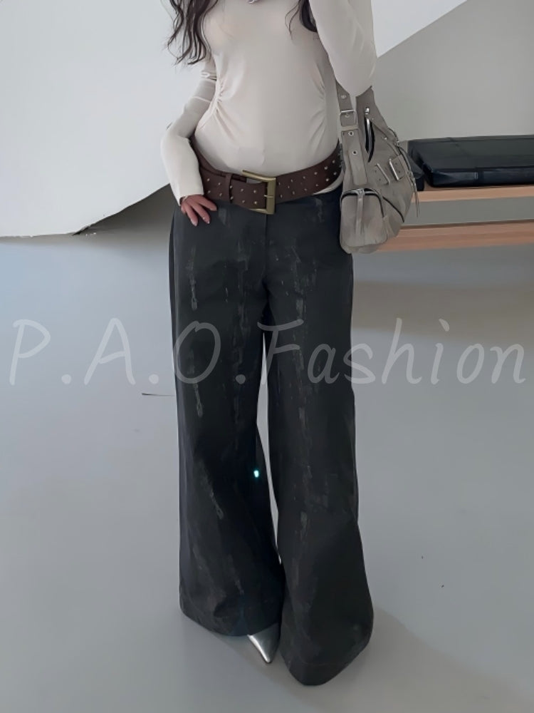 V-Waist Wide Leg Jeans