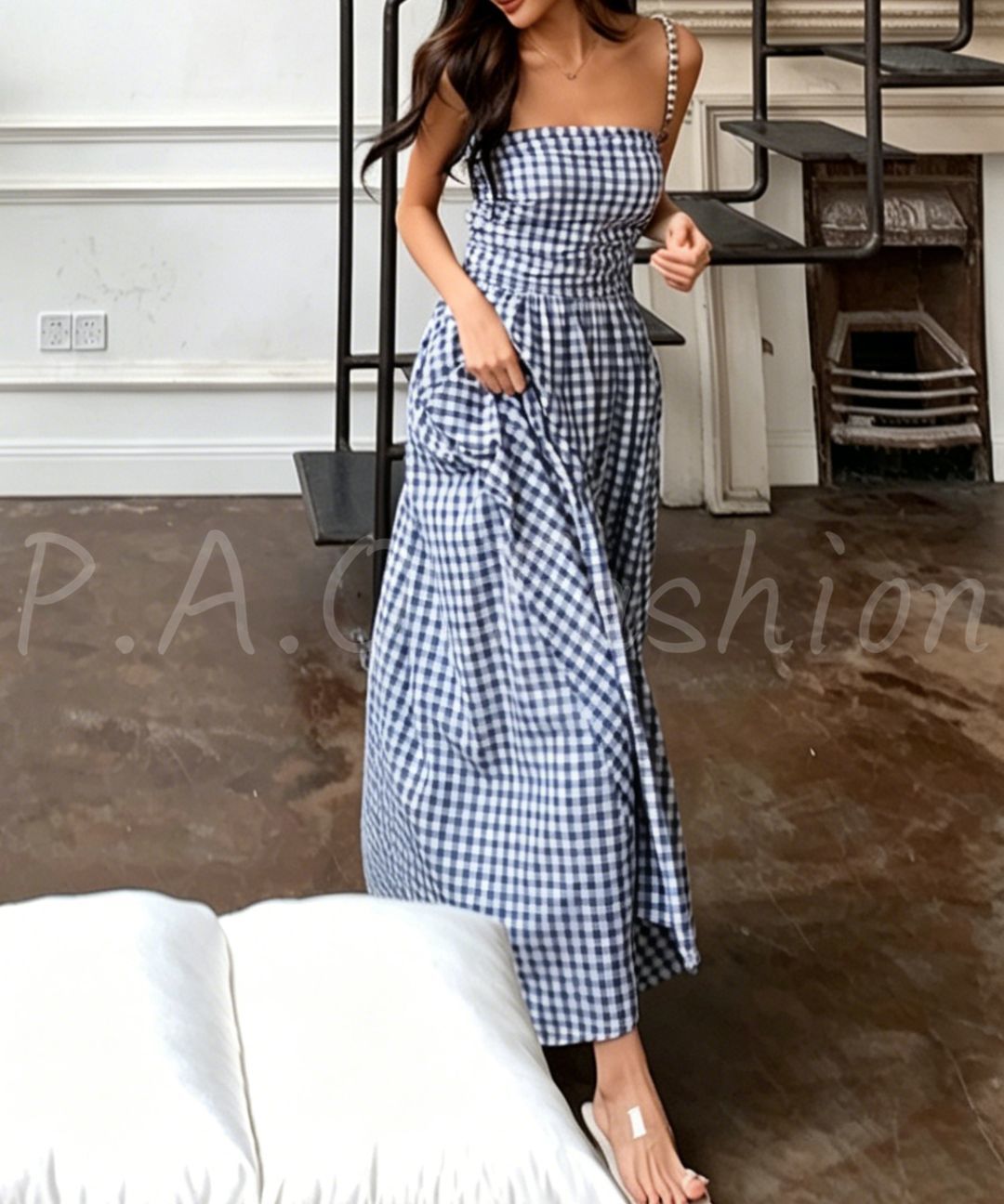 Gingham Strapless Maxi Dress