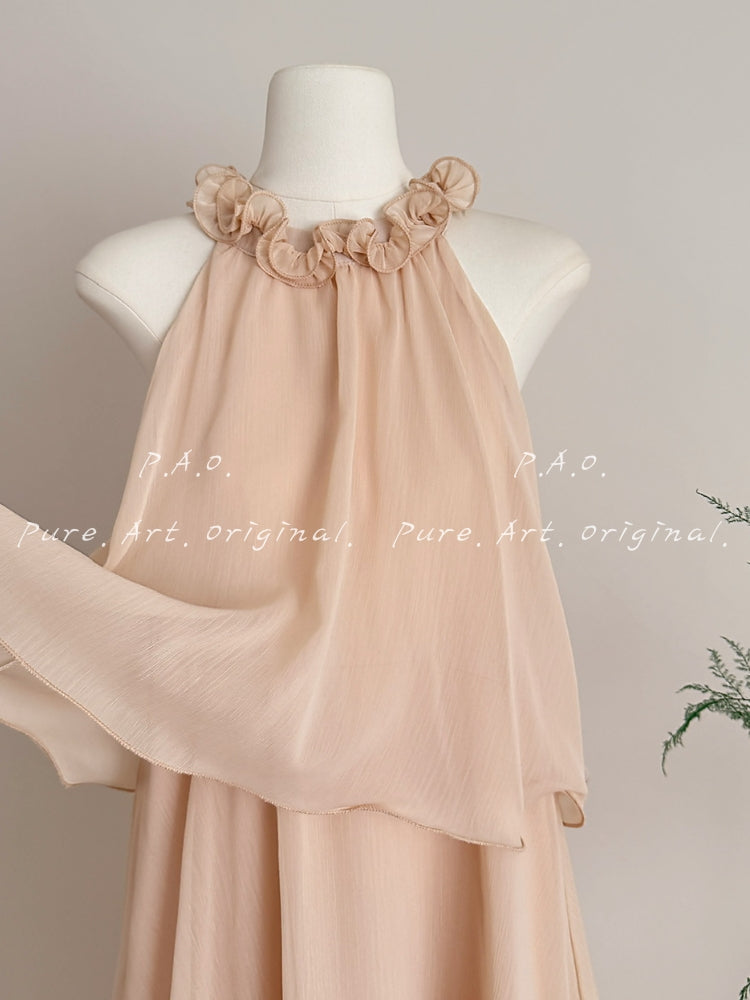 ISLA FLORAL HALTER RUFFLE MAXI DRESS
