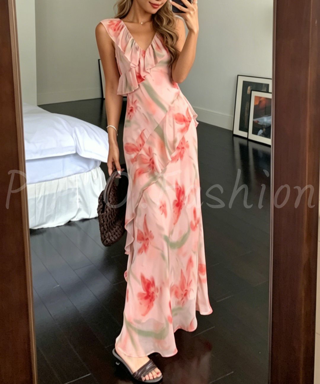 Floral Ruffle Mermaid Maxi Dress