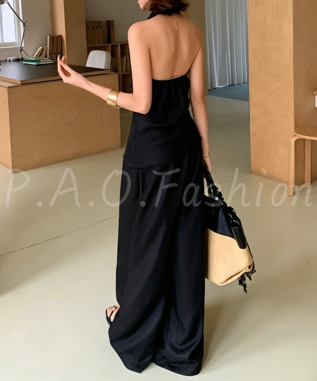 Draped Halter Top & Wide-Leg Pants Set[Available Now]
