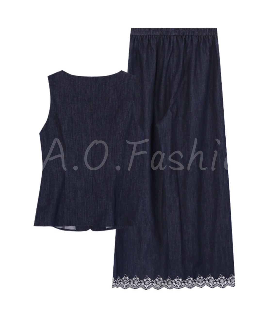 Lace Square-Neck Vest + Wide-Leg Pants Set[Available Now]