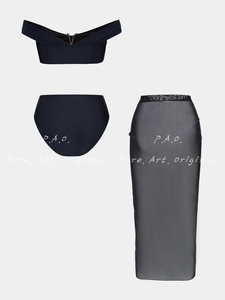 Metallic Cut Out Ruched Bikini Set