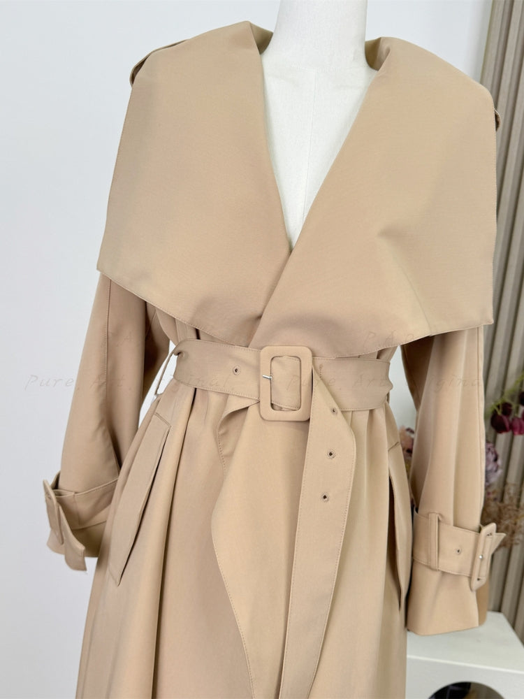 Khaki Trench Coat with Notched Collar