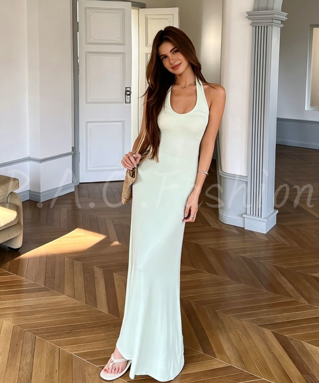 Ribbed Halter Mermaid Maxi Dress