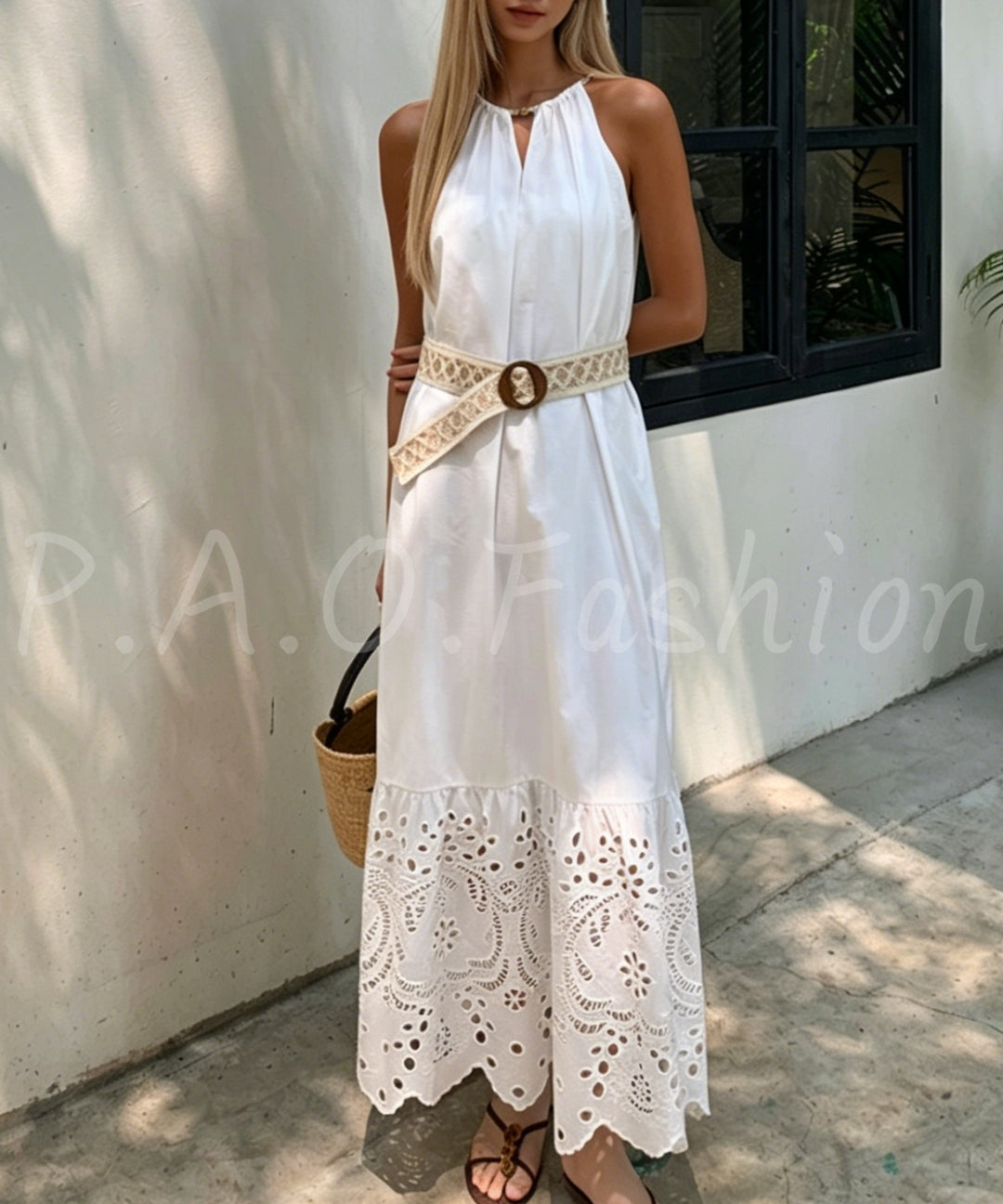 Bohemian Halter Hollow Cotton Maxi Dress[Available Now]