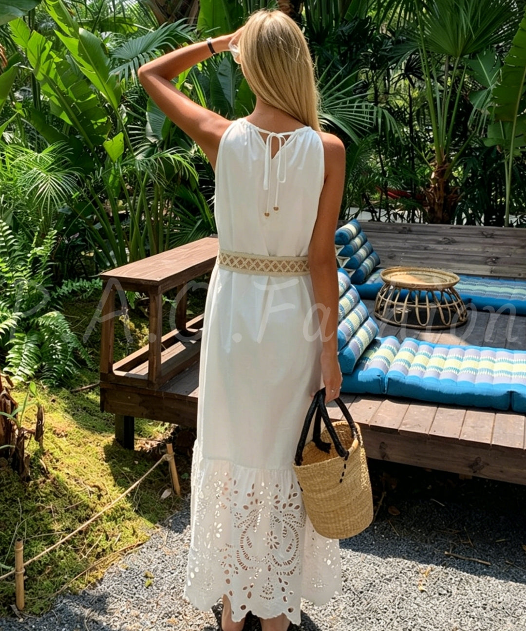 Bohemian Halter Hollow Cotton Maxi Dress[Available Now]