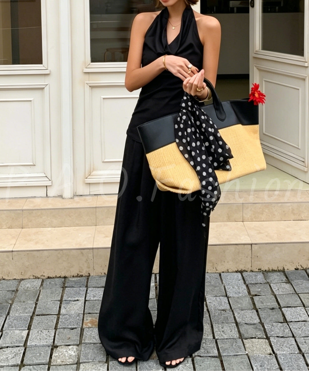 Draped Halter Top & Wide-Leg Pants Set[Available Now]