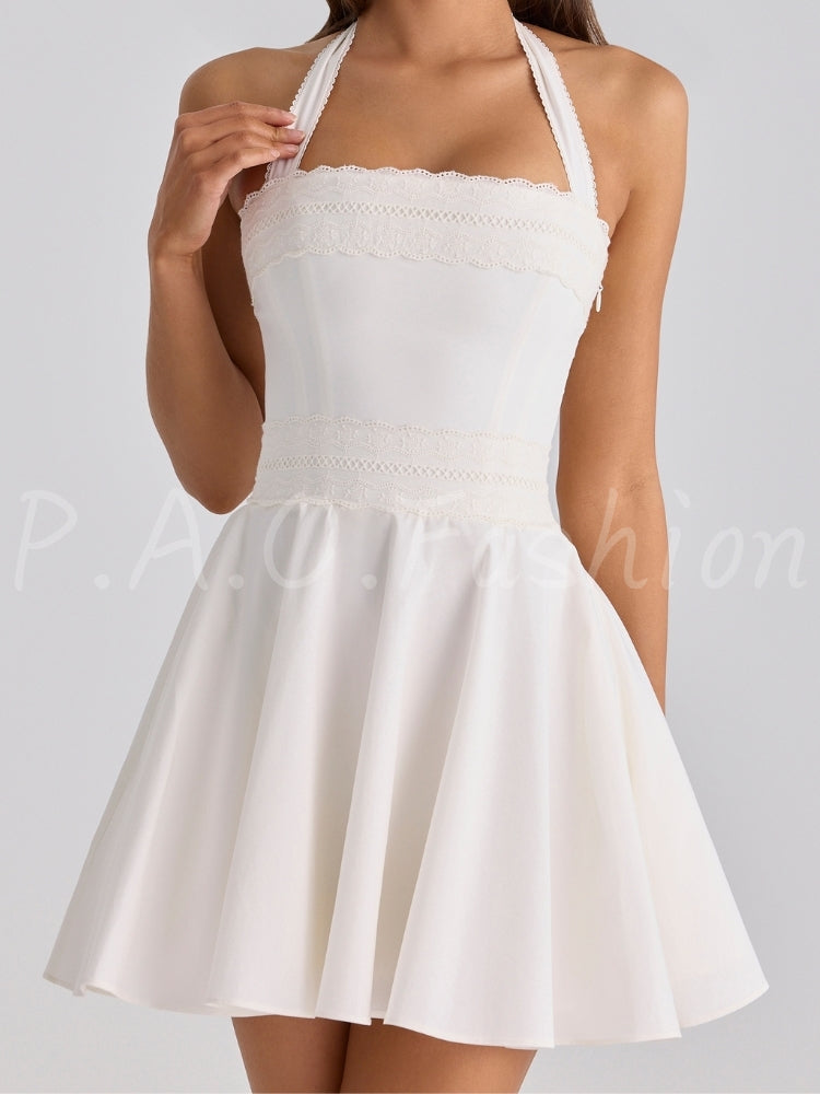 Lace Halter Corset Fit & Flare Mini Dress