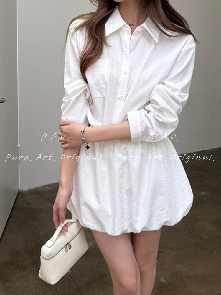 Pure White Belted Shirt Dress