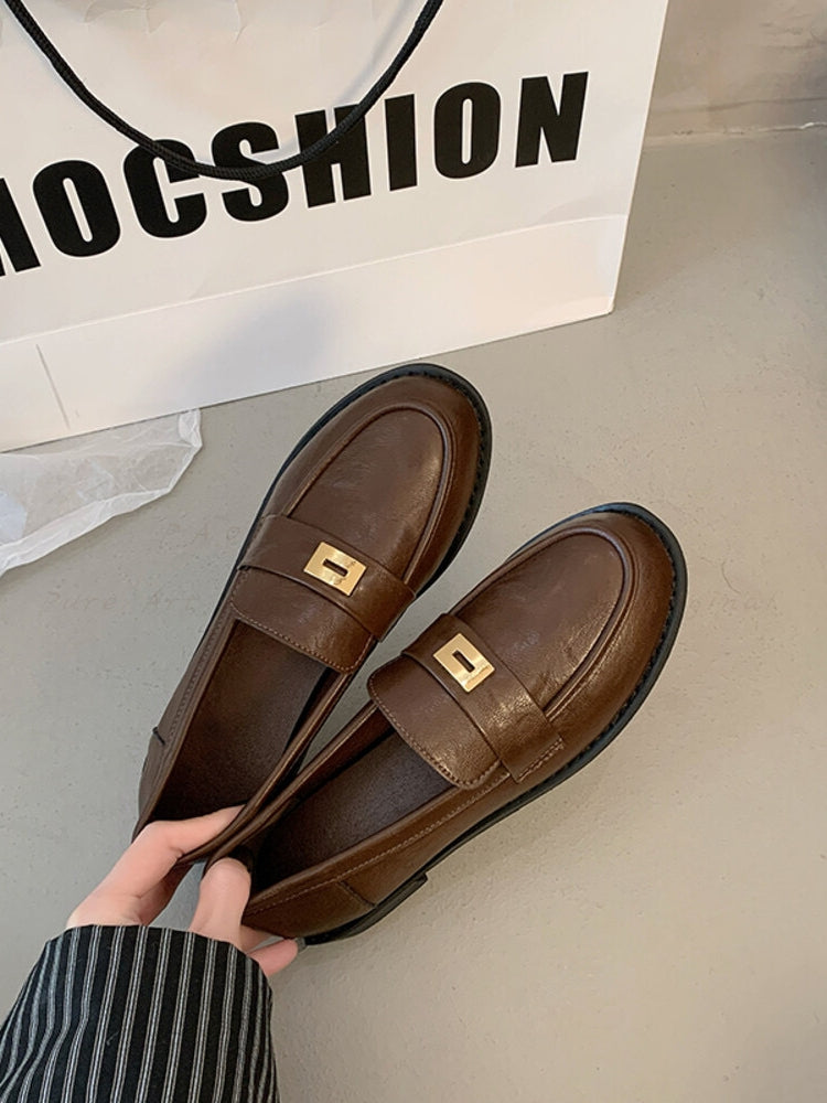 British-Style Vintage PU Leather Loafers