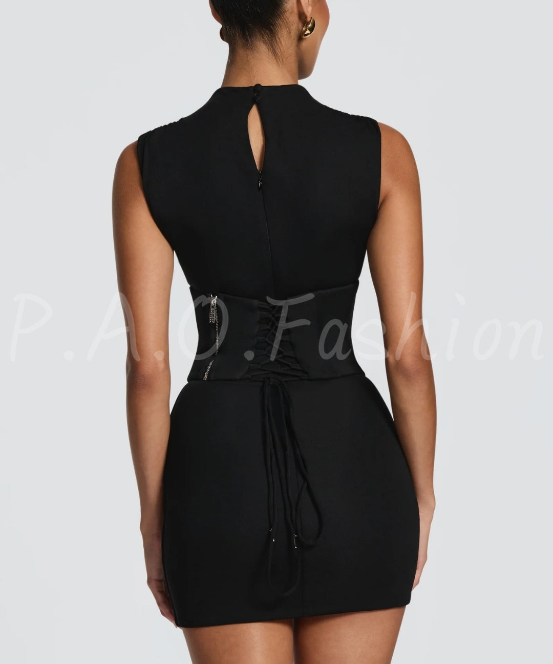 High-Neck Bodycon Mini Dress[Available Now]