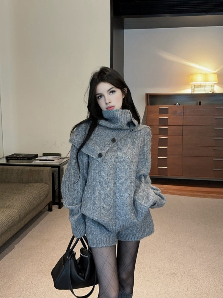 Cozy Cable-Knit Sweater, Shorts & Scarf 3-Piece Set