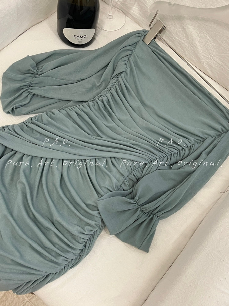 One-Shoulder Ruched Mesh Bodycon Mini Dress