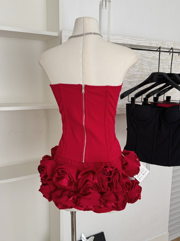 Off-Shoulder Corset Top & 3D Floral Skort Set