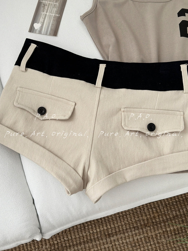 Colorblock Low‑Rise Denim Shorts
