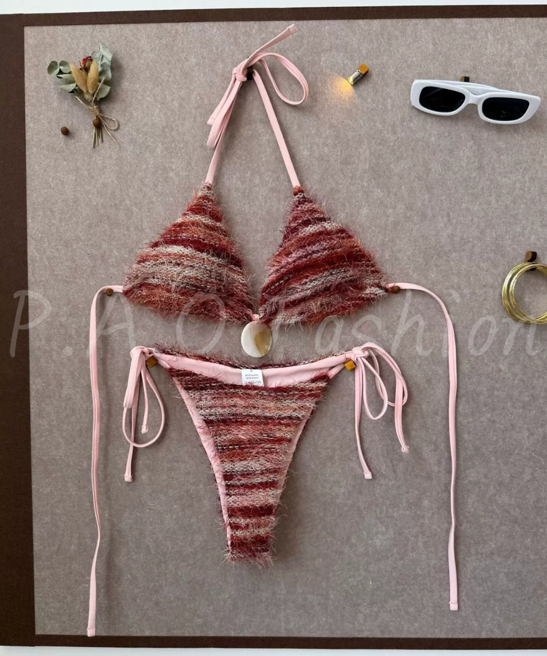 Plush Stripe Halter Bikini Set