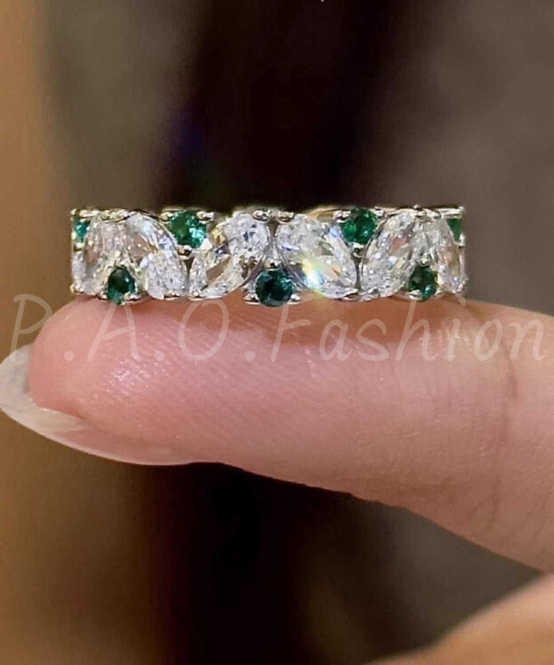 Emerald & Crystal Open Ring