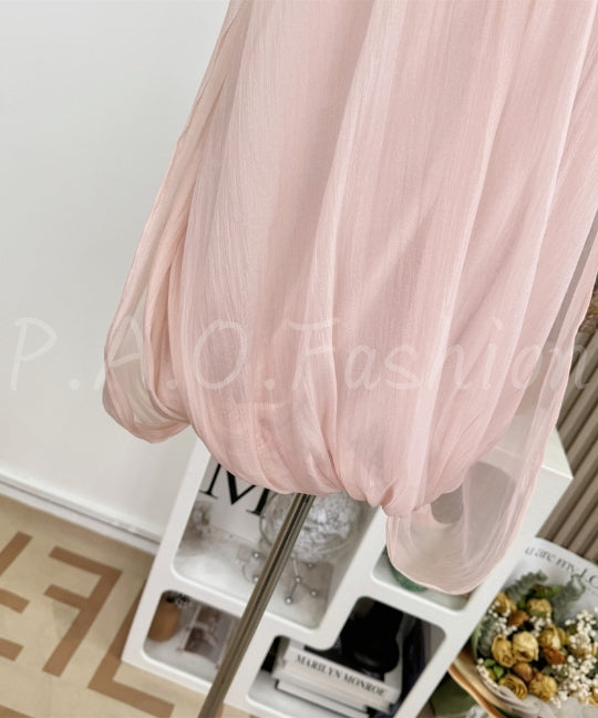 Strapless Bubble Hem Chiffon Dress