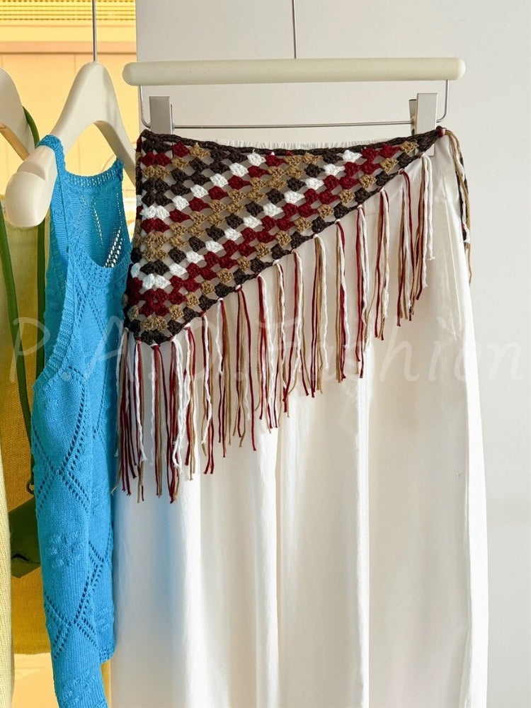 Boho Crochet Fringe Triangle Waist Belt