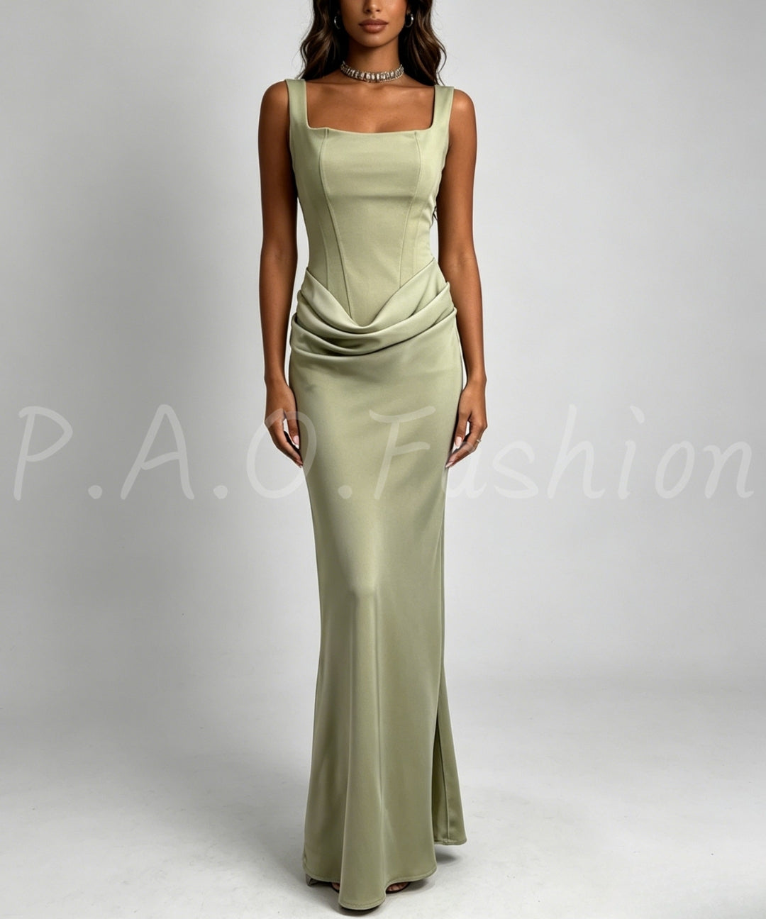 Satin Square Neck Mermaid Gown[Available Now]