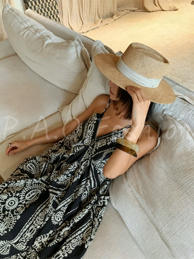 Bohemian Printed Tencel-Linen Slip Maxi Dress