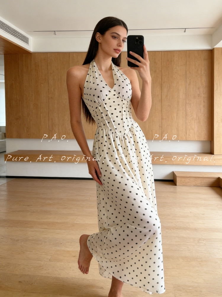 ARIELLE HALTER V-NECK MAXI DRESS