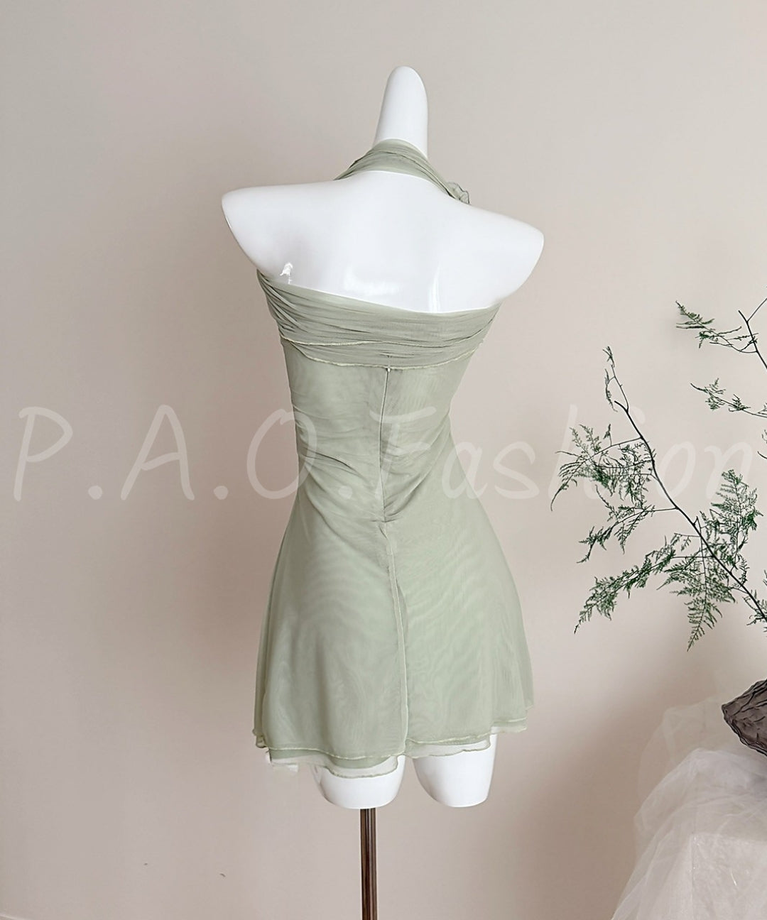 3D Floral Mesh Halter Mini Dress[Available Now]