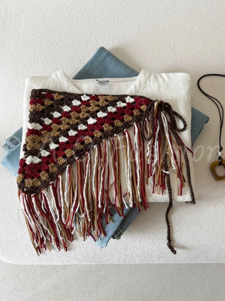 Boho Crochet Fringe Triangle Waist Belt