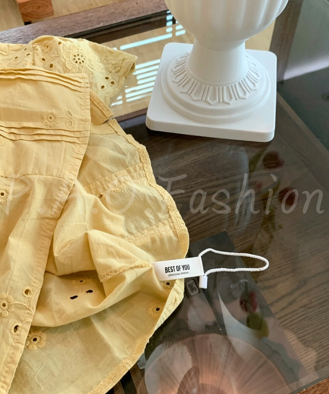 Lace Trim Embroidered Cutwork V-Neck Cropped Blouse