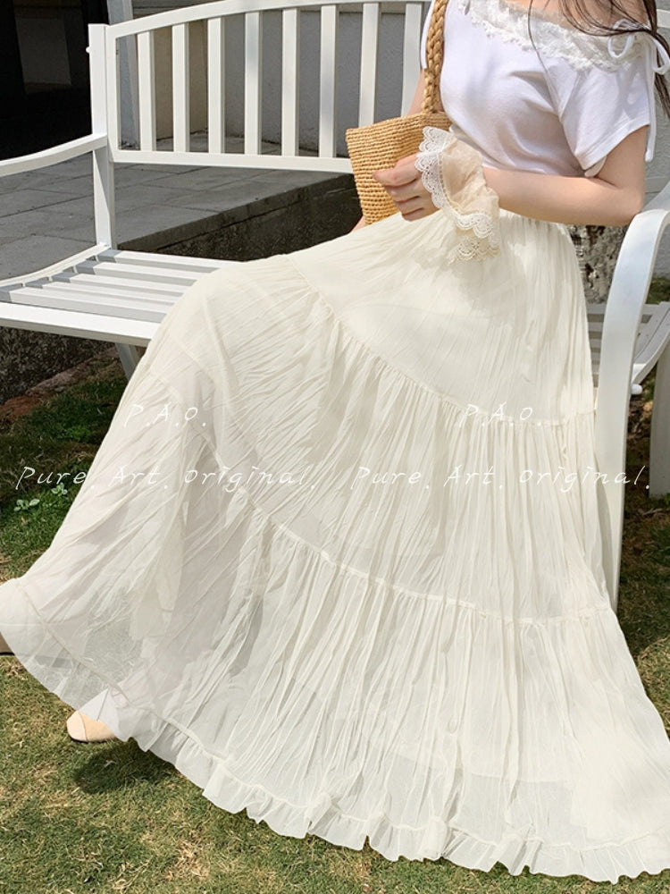 French Tiered Tulle Maxi Skirt