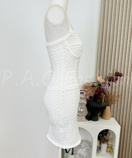 Open-Knit Bodycon Strap Mini Dress[Available Now]