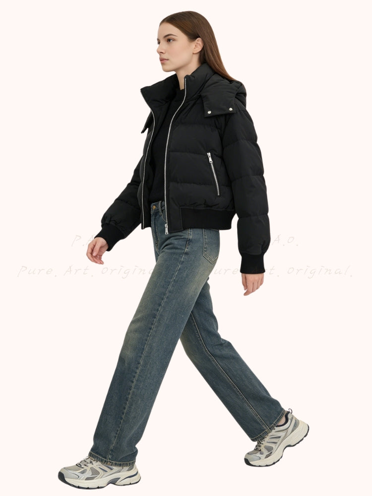 Stand Collar Hooded Puffer Coat