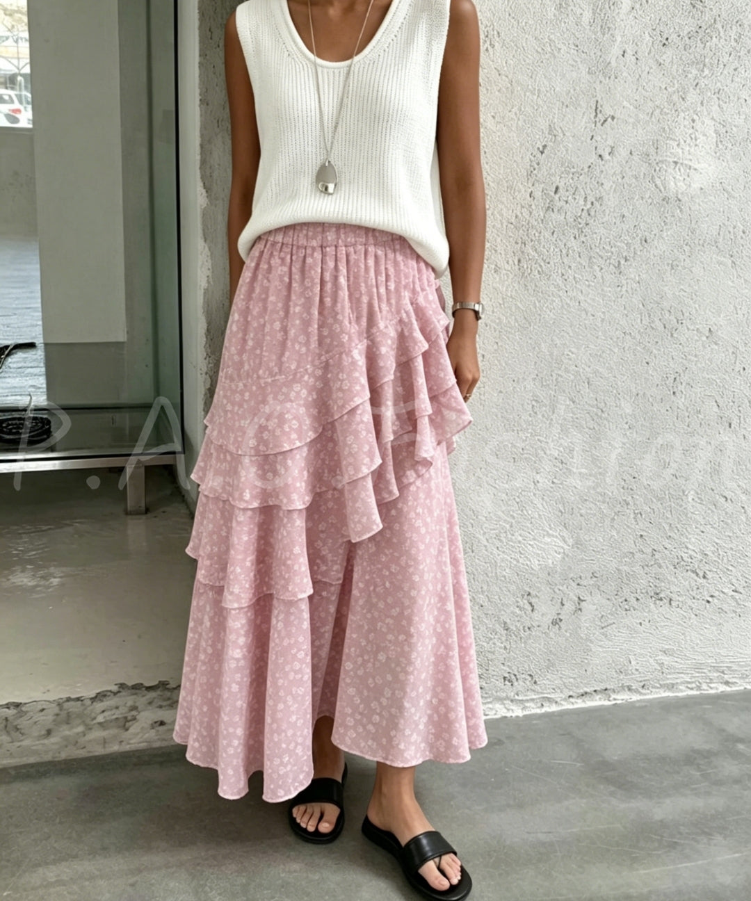 Floral Tiered Ruffle Skirt[Available Now]