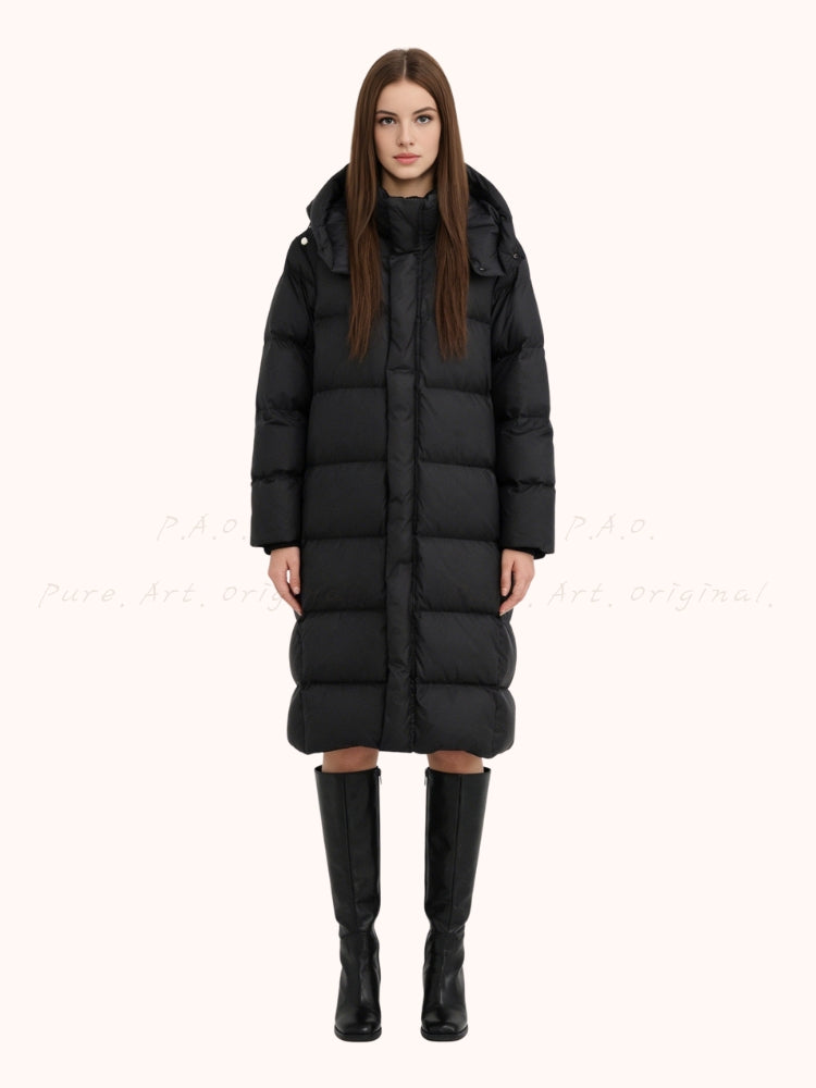 Minimalist Long Down Coat with Detachable Hood