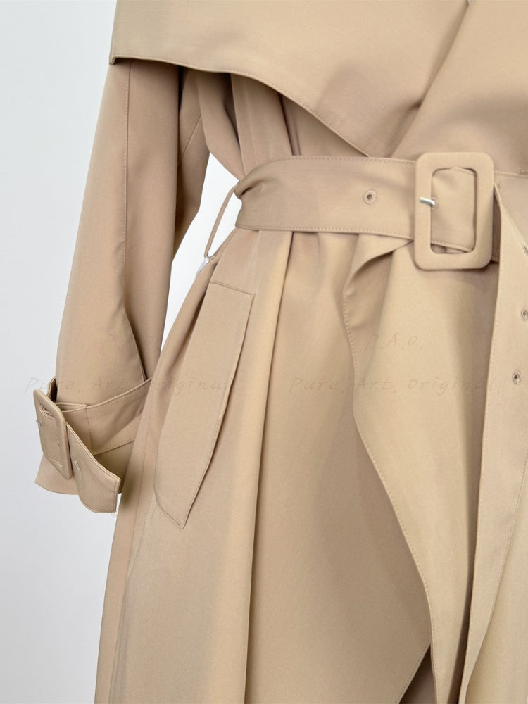 Khaki Trench Coat with Notched Collar