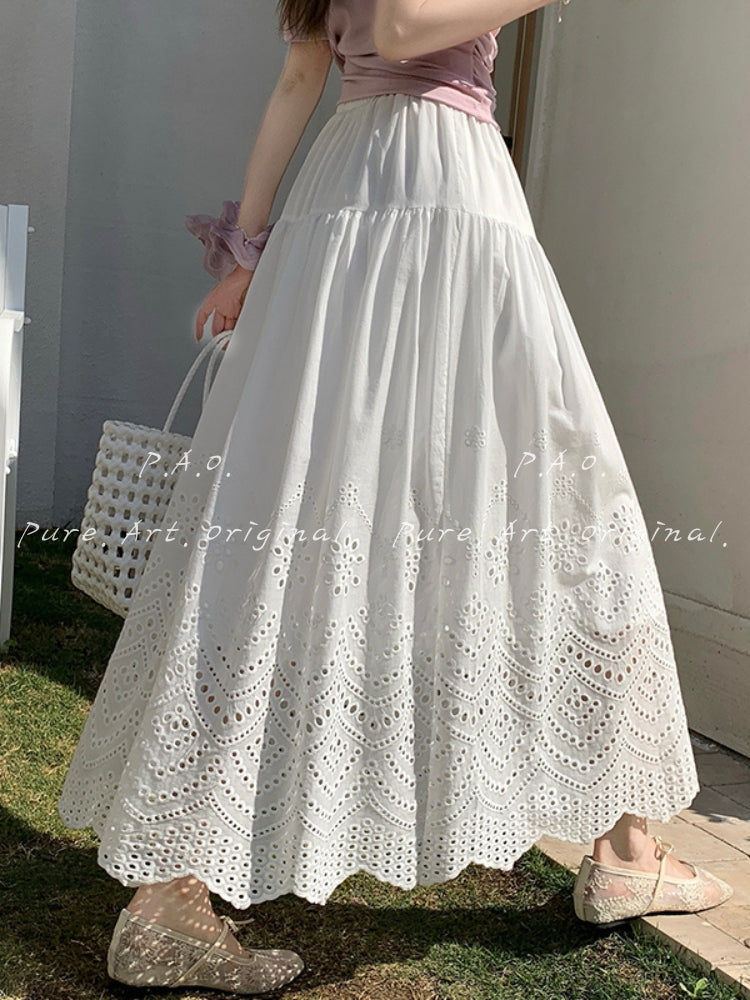 Lace Embroidered Cotton Maxi Skirt