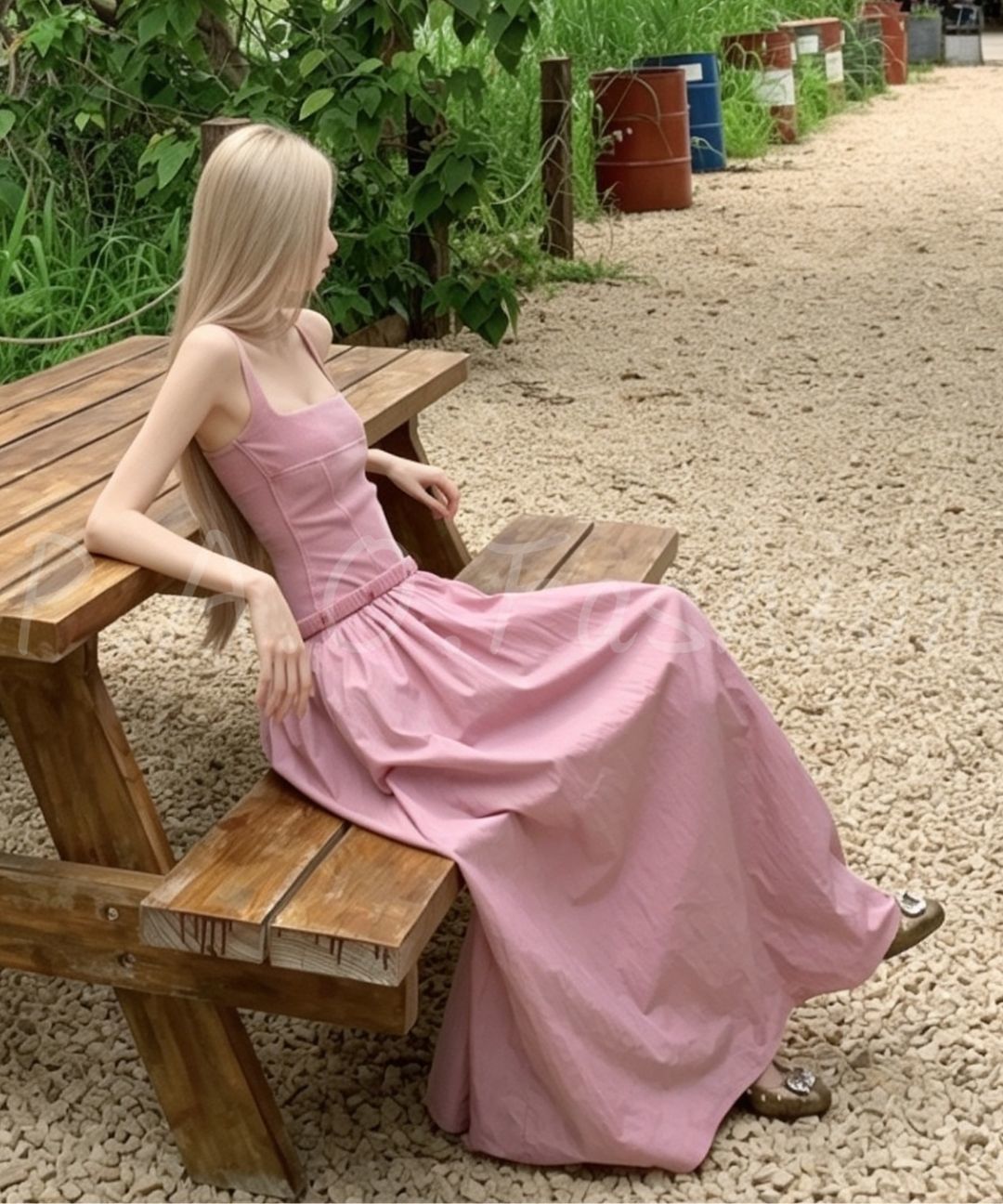 Vintage Washed Square Neck Maxi Dress with Belt