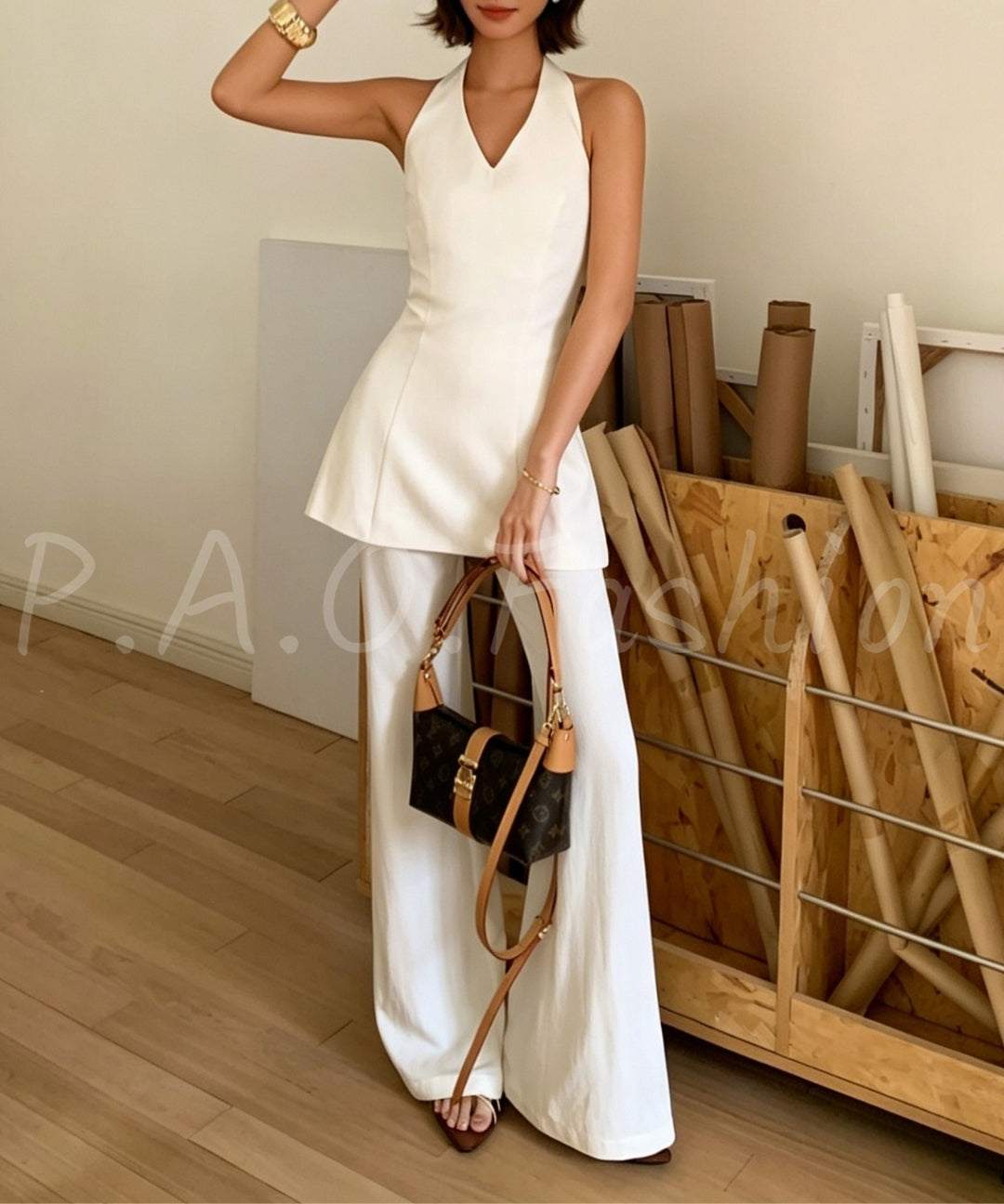 Halter Waist Top & Wide-Leg Pants Set[Available Now]