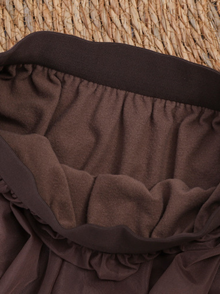 Ruffled Mesh Panel Midi Skirt