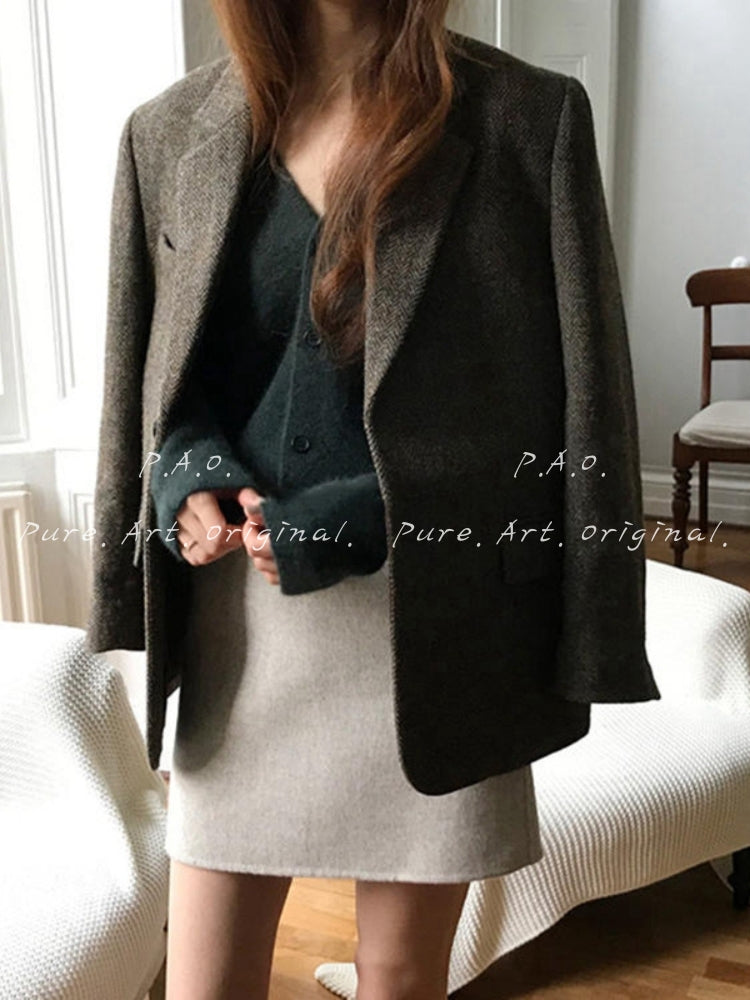 Classic Herringbone Relaxed Blazer