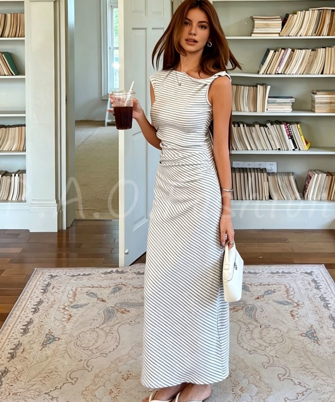 One-Shoulder Ribbed Stripe Maxi Dress