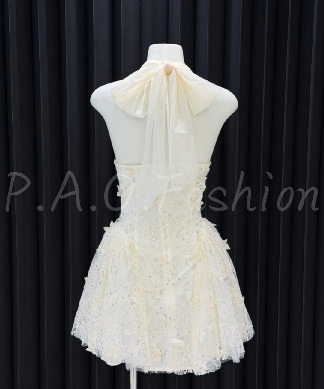 Halter Bow Sequin Lace Mini Dress[Available Now]