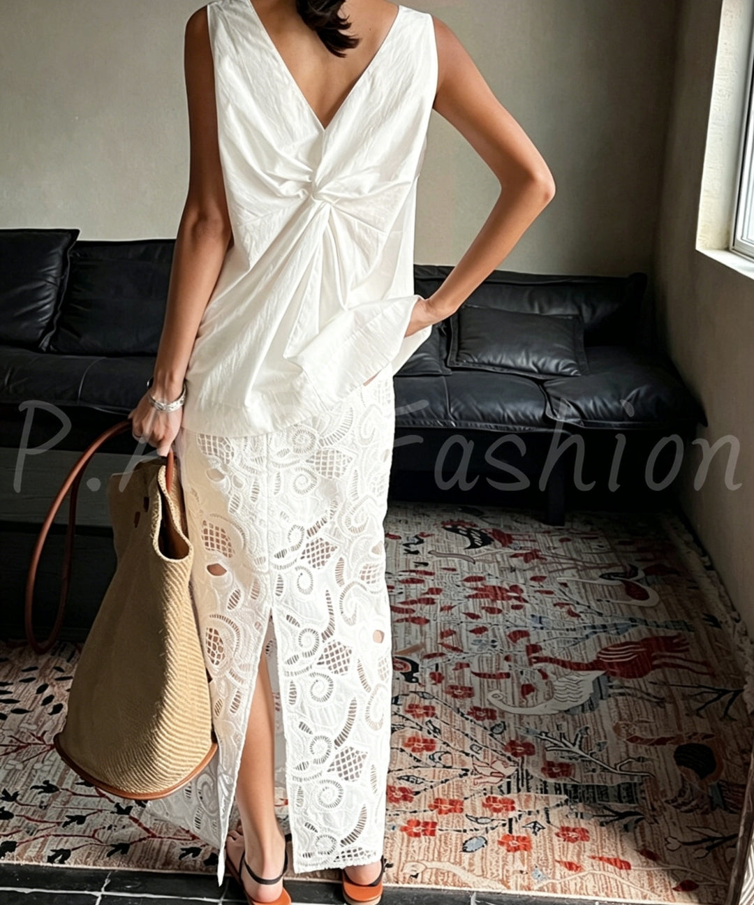 Cotton Eyelet Embroidered High-Waisted Maxi Skirt[Available Now]