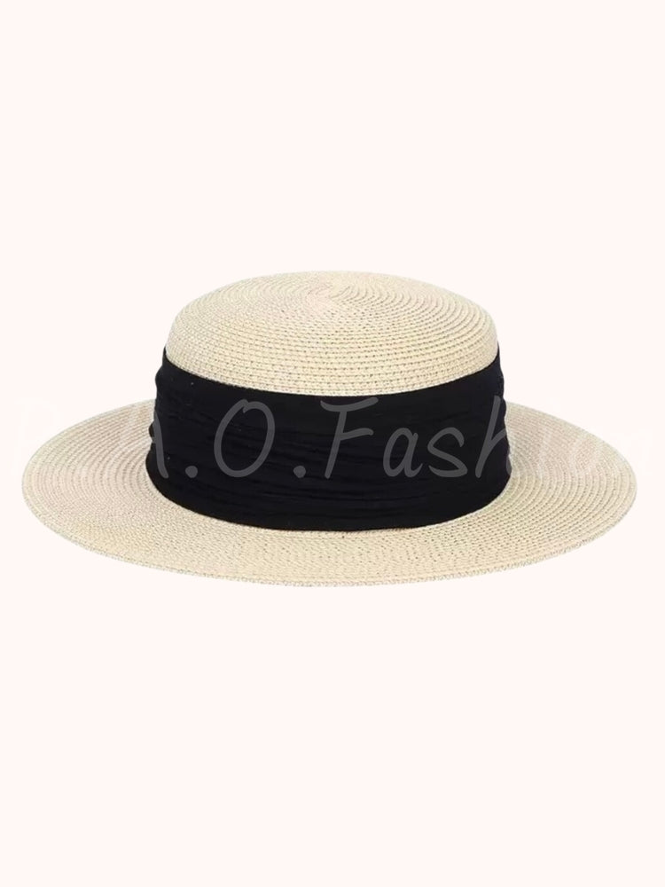 French Flat-Brim Straw Sun Hat