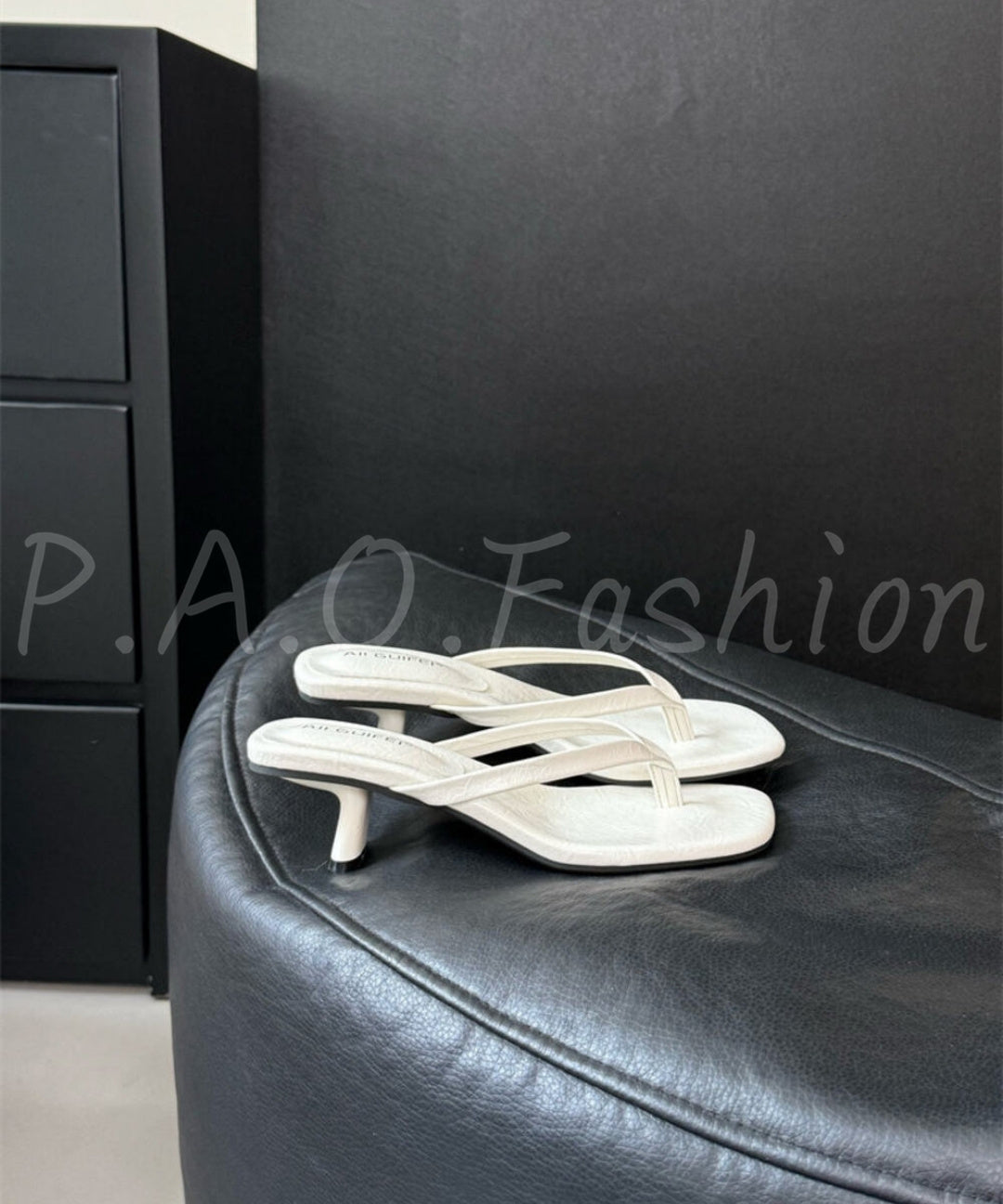 French Square-Toe Thong Heel Sandals