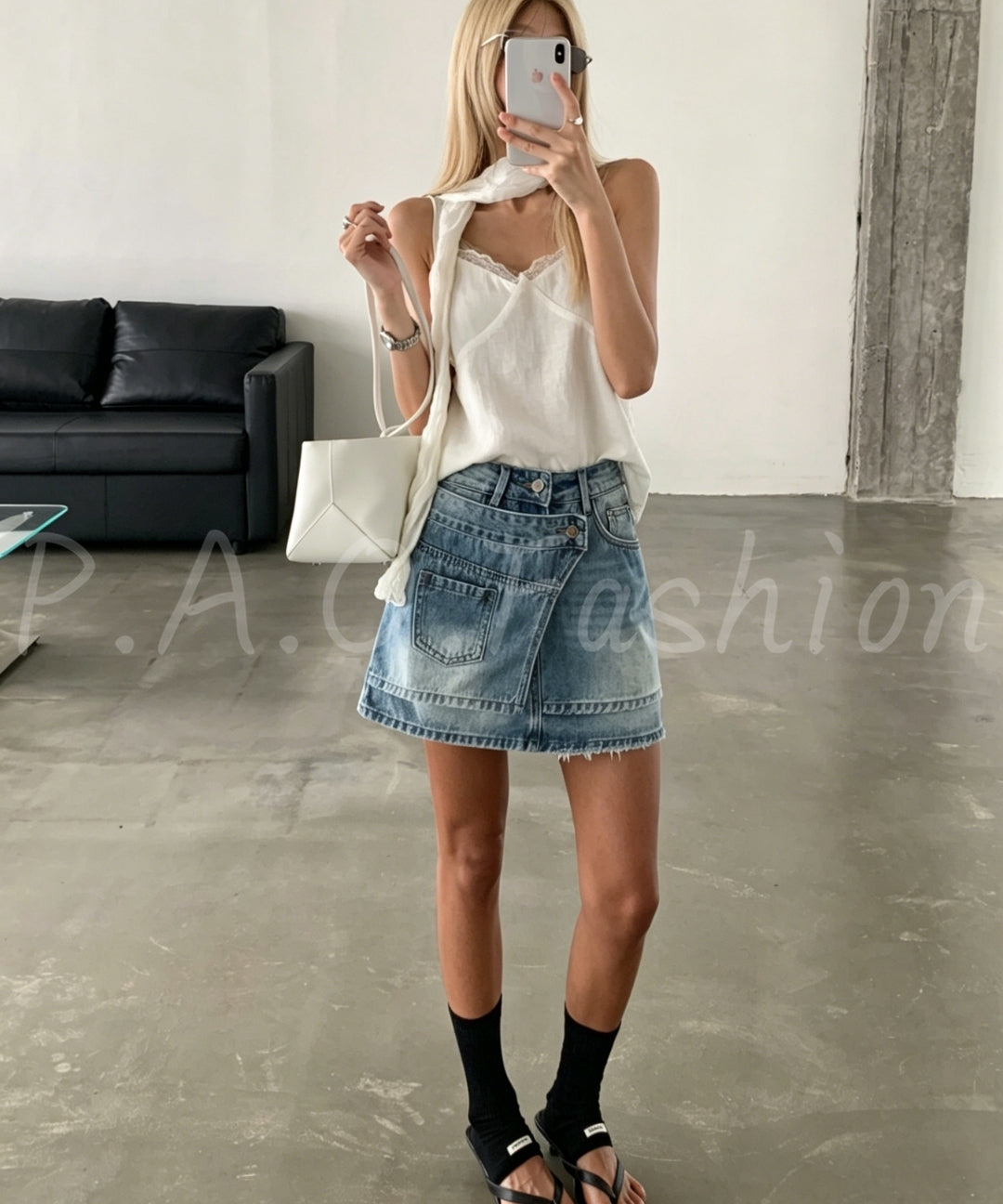 Deconstructed Patchwork Denim Mini Skirt[Available Now]