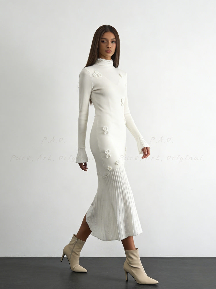 Floral Knit Fitted Midi Dress